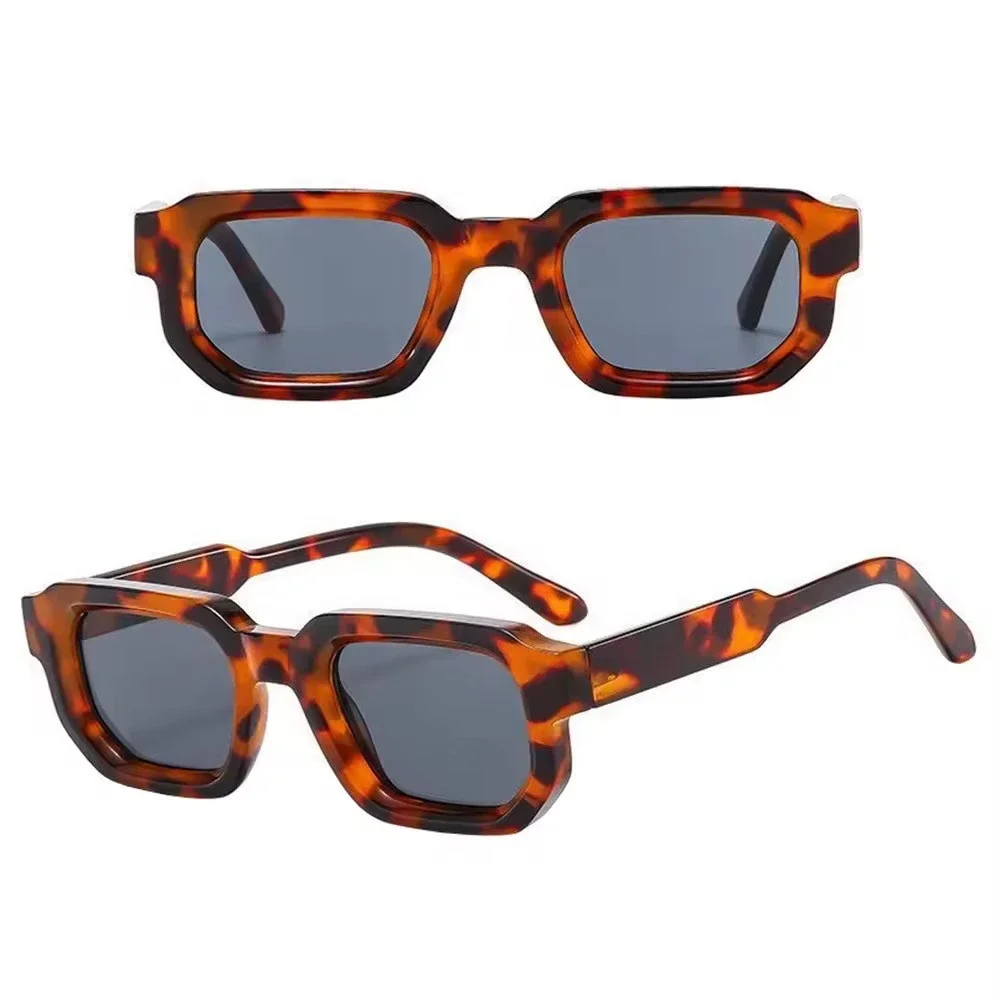 Women Tortoiseshell Rectangle Sunglasses Retro Chunky Luxury Hip hop Frame Brown